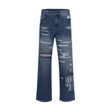 Men Jeans Hole & Patch Punk Niche Personality