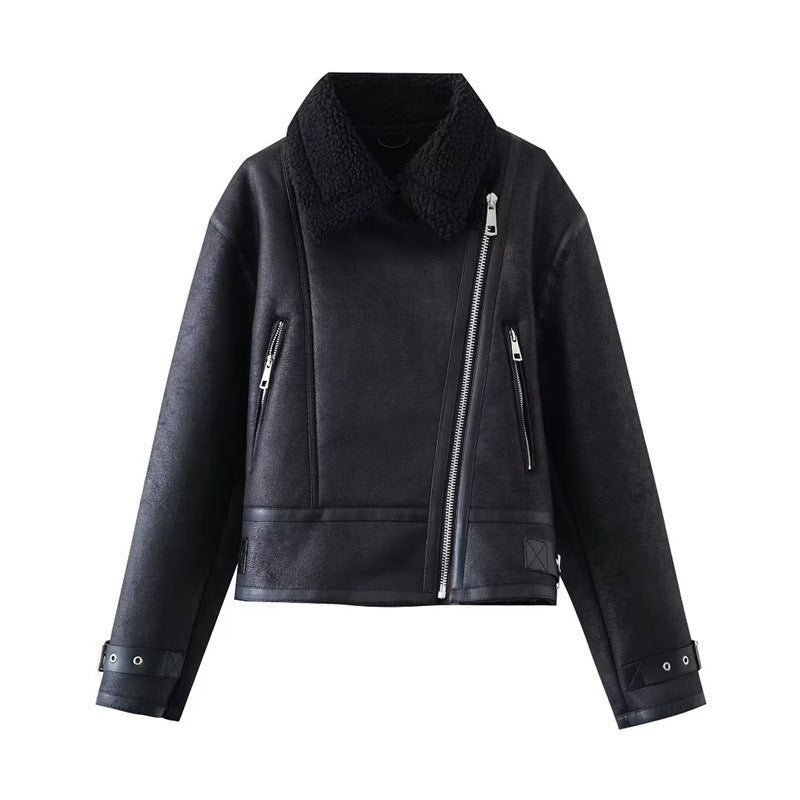 Women Cotton Coat Lamb Fur Warm Pu Leather
