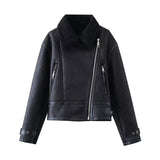 Women Cotton Coat Lamb Fur Warm Pu Leather