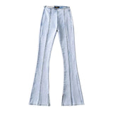 Women Jeans Bell-Bottom Pants Patchwork Slit Denim Trousers