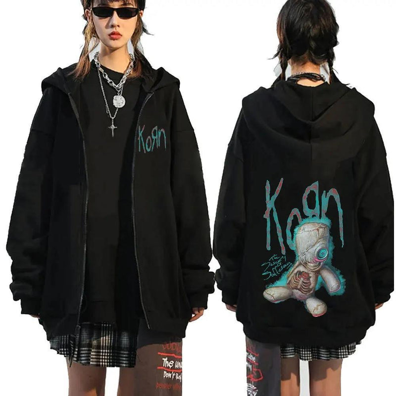 Korn Issues Rock Band Zipper Hoodie Men's Vintage Metal Goth