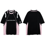 Men T-shirt Color Contrast Patchwork Sports College Style Loose