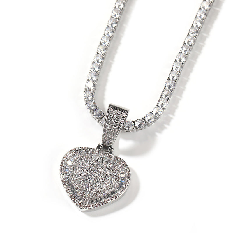 Jewelry copper zircon ins love pendant hiphop necklace St. Valentine's rapper