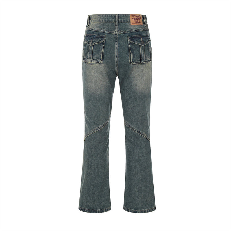 Men Jeans Stitching Fastener Decoration Bootcut Trousers Loose
