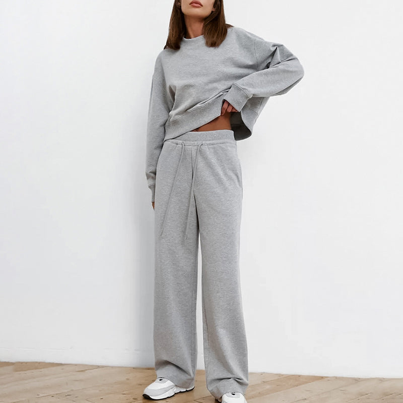 Women Co-Ords Winter Gray, Long Sleeve Sweater Sports Casual Fashion