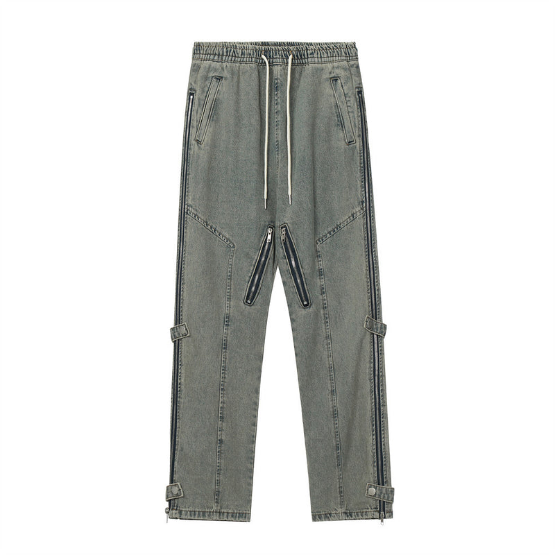 Men Jeans Retro Side Zipper Decorations Loose Cool