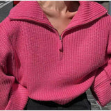 Women Work Business Casual Sweaters Loose Zip Casual Knitted Sweater