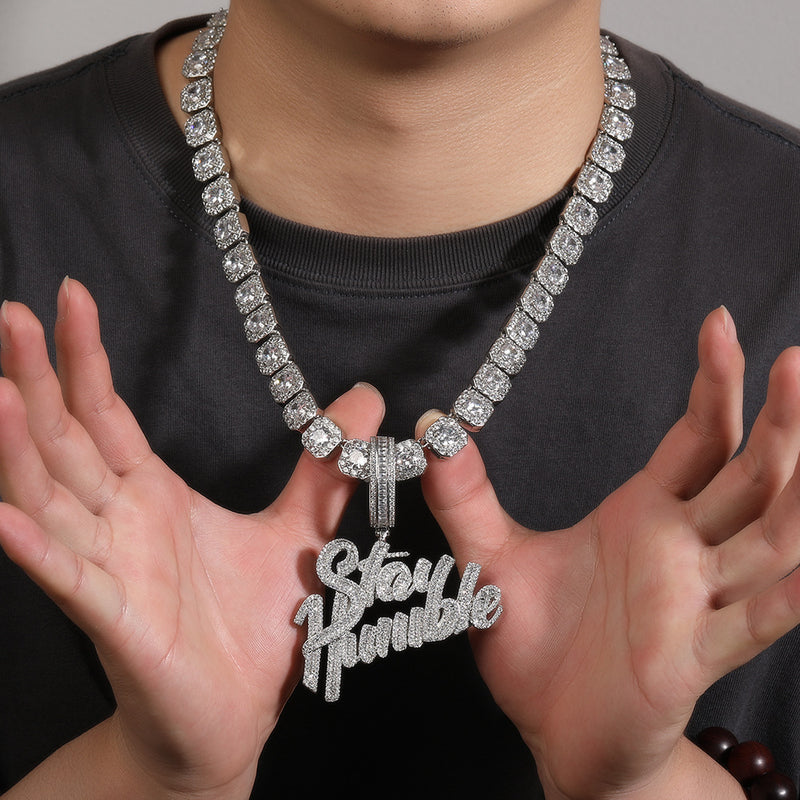 Jewelry Copper Zircon Stay Humble Pendant Hiphop Necklace Royalty Spectrum St. Valentine's Alphabet Pieces