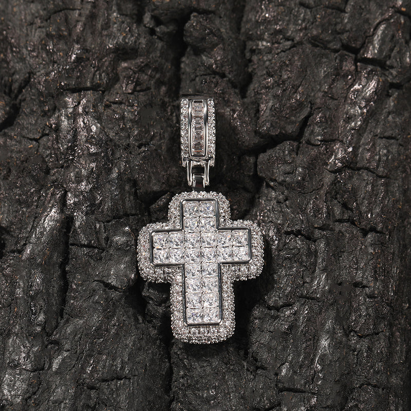 Jewelry T Square Cross Pendant Necklace Copper with Zirconium Spectrum St. Valentine's Crosses
