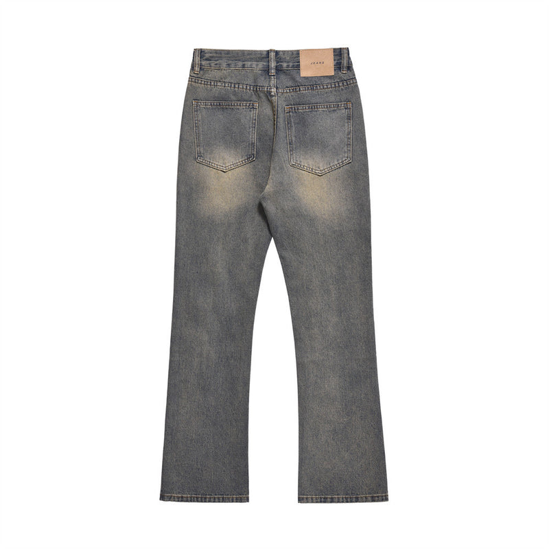 Men Jeans Vintage Worn Slim Fit Bell-Bottom Pants