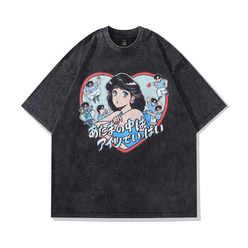 Men T-Shirt Retro Portrait Cartoon Oversize Distressed