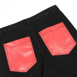 Men Jeans Flame Embroidery Five-Pointed Star Pattern