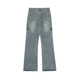 Men Jeans Personality Design Workwear with Pocket Bell-Bottom Pants