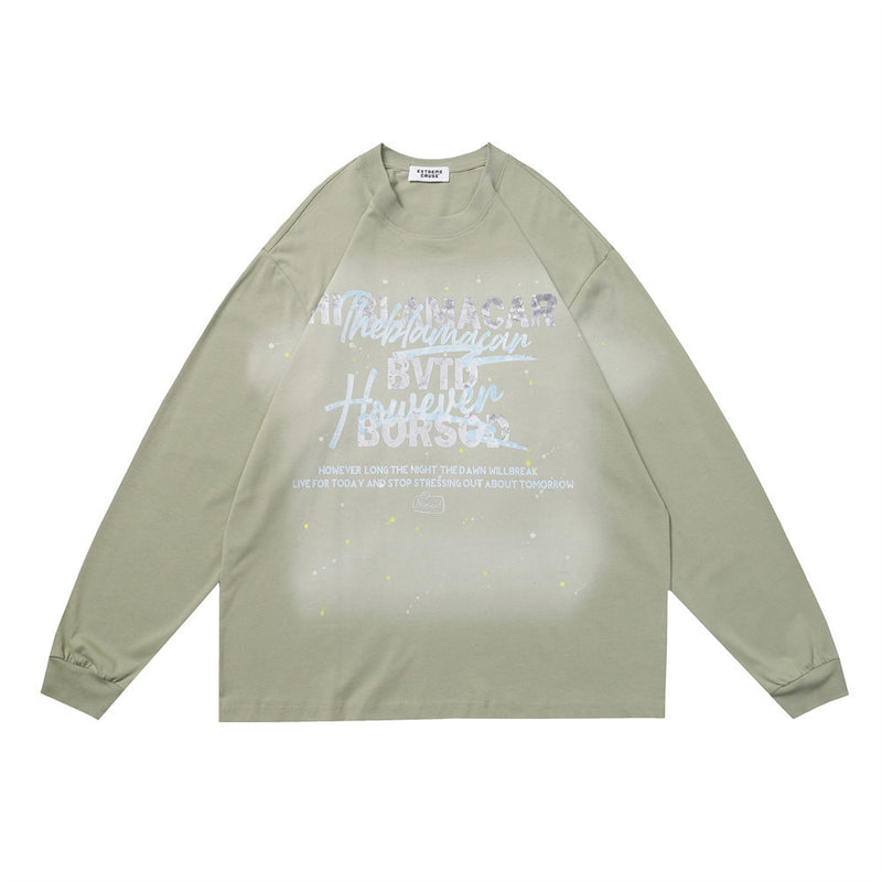 Men Long Sleeve T-Shirt Inkjet Letter Printing Cotton Loose