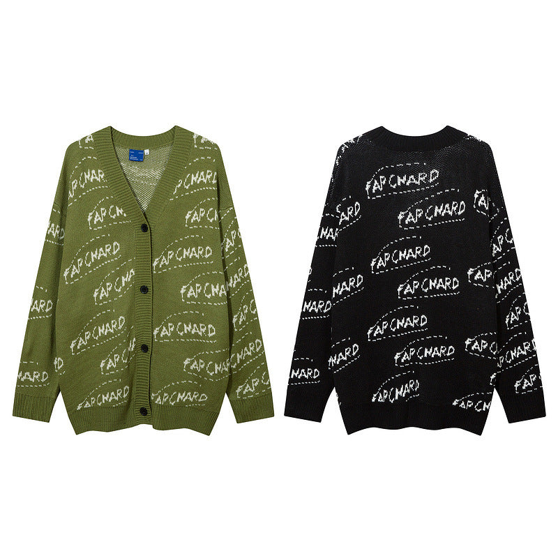Women Sweater Full Printed Knitted Sweater Loose Cardigan
