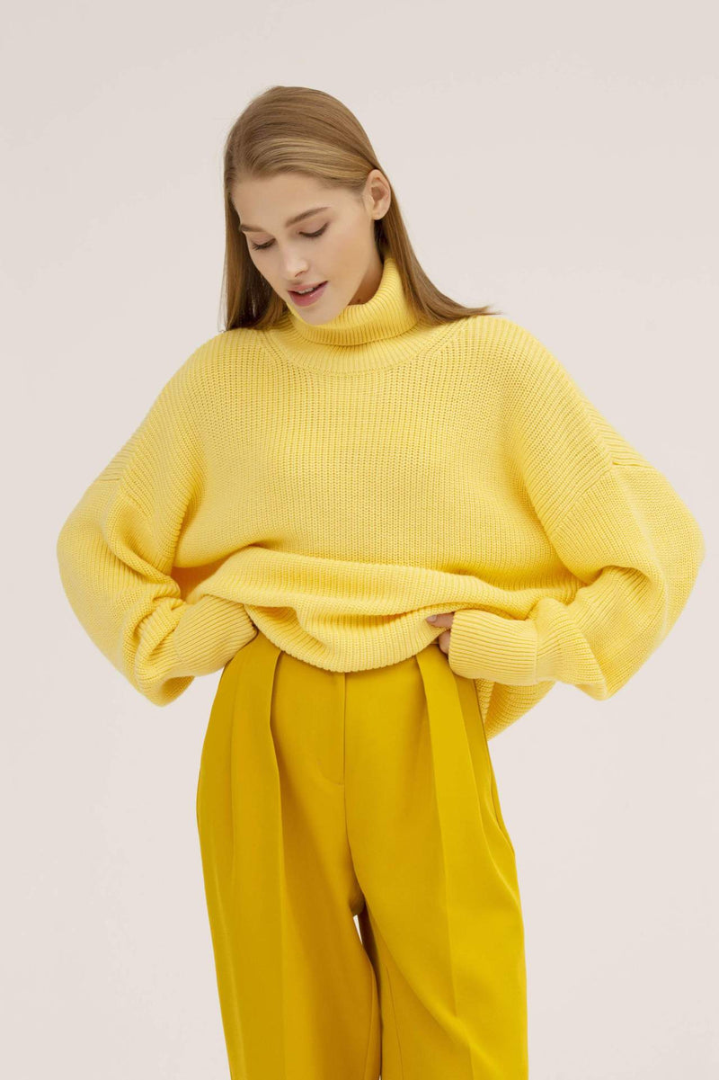 Women Work Business Casual Sweats High Collar Loose Knitted Sweater