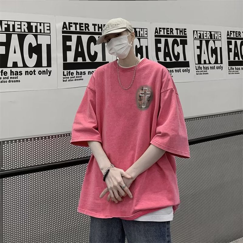 Men T Shirt Vintage Dirty Pink Heavy Cotton