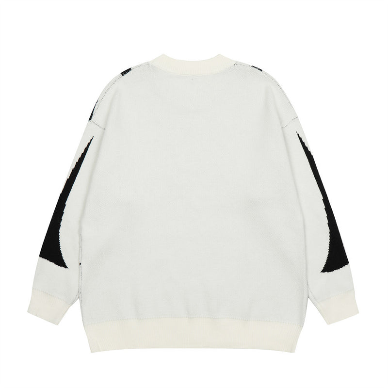 Men Sweater Patchwork Jacquard round Neck Sweater Sweater