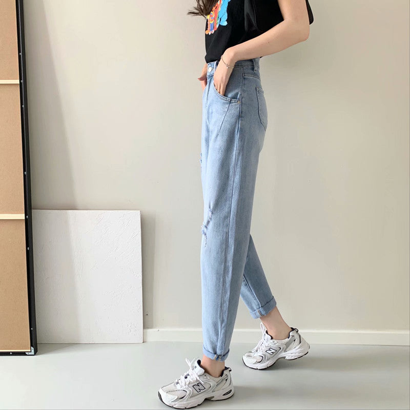 Women Jeans Loose Hole Thin