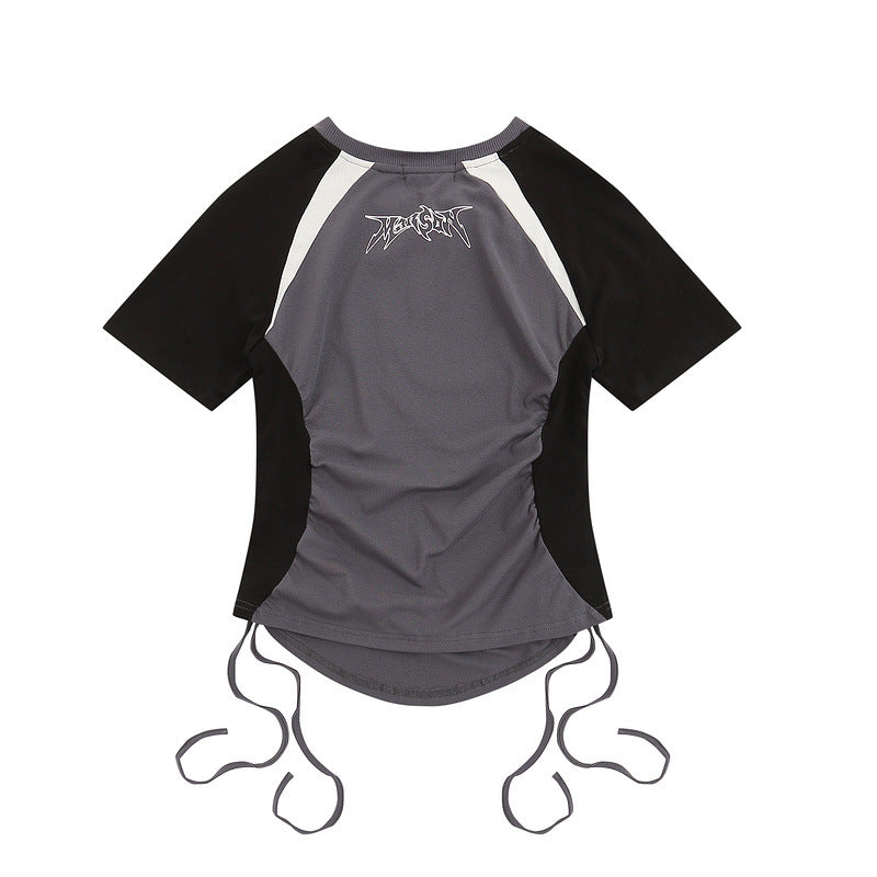 Men T-Shirt Side Drawstring Pleated Slim Fit