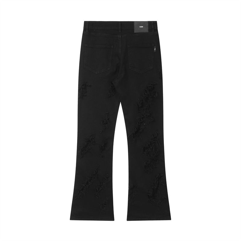 Men Jeans Ripped Bell-Bottom Pants Fashion Loose