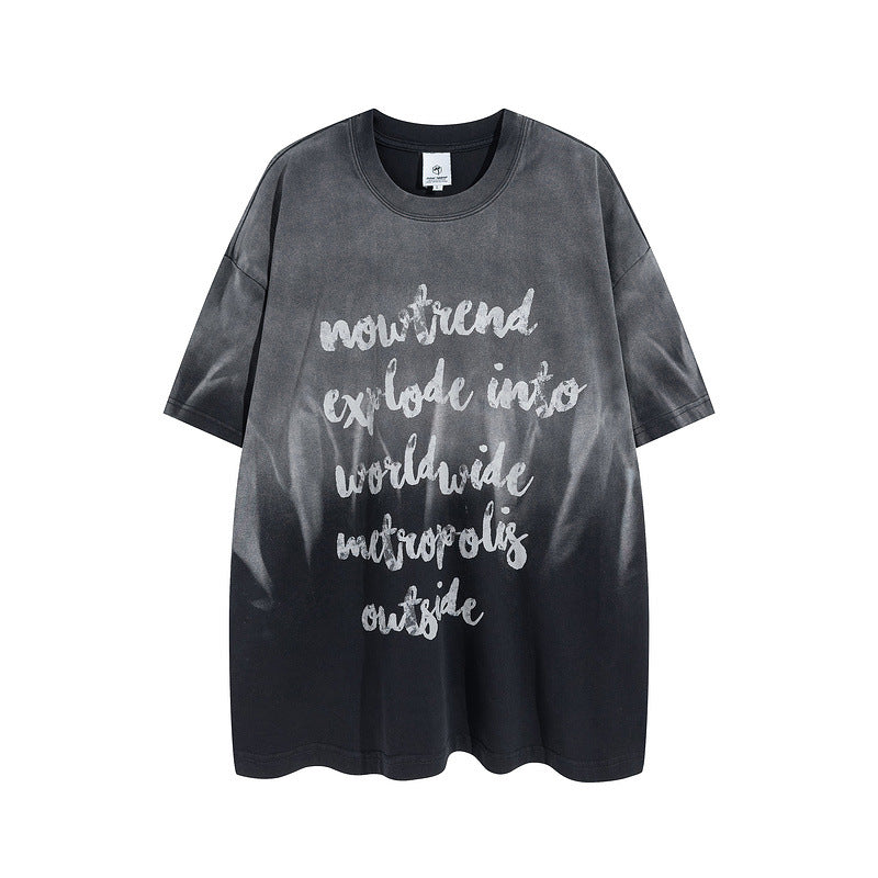 Men T-Shirt Graffiti Tie-Dye Gradient Color Loose Casual