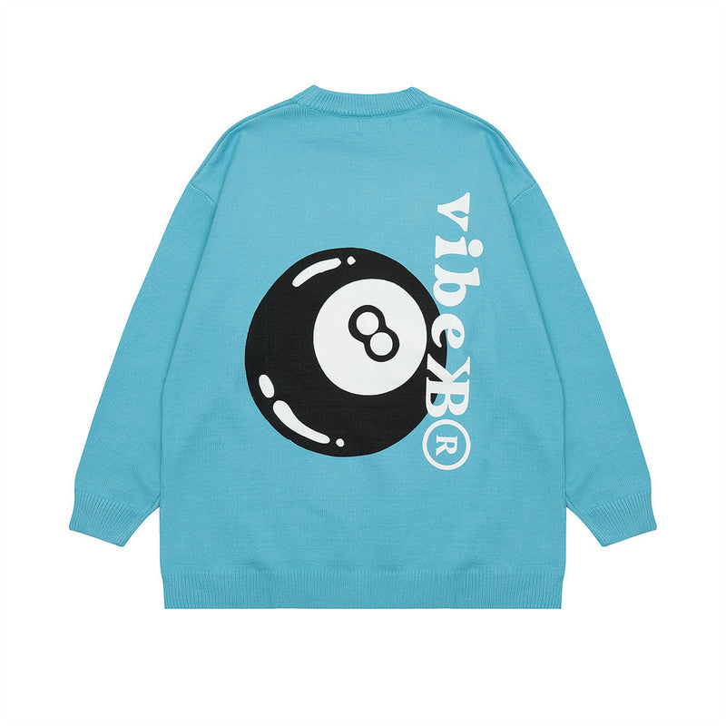 Men Sweater Billiards Black Eight Printed Sweater Loose