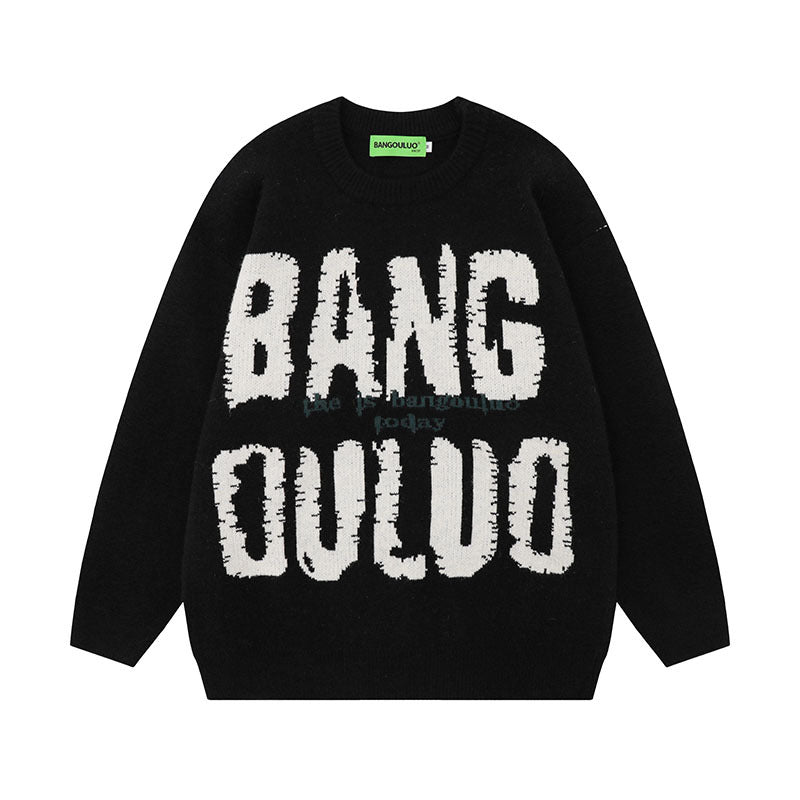 Women Sweater Graffiti Letter Jacquard Soft Idle Style