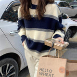 Women Pullover Sweater Knitwear Loose Slimming Stripes
