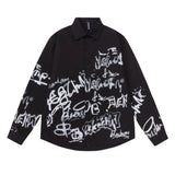 Men Long Sleeved T Shirt Letter Printed Long Sleeve Shirt Men's Casual Loose Lapels Shirt