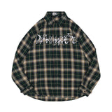 Men Long Sleeved T Shirt Spring and Autumn Lattice Shirt Men Letter Embroidery Loose Shirt Coat