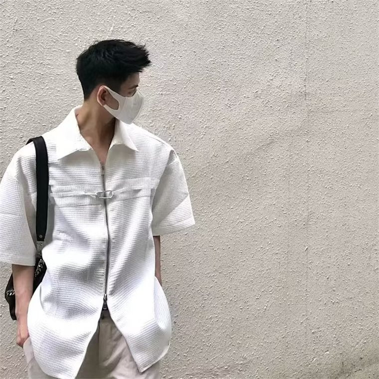 Men Shirts Waffle Summer Casual Jacket