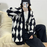 Women Knitted Diamond Pattern Knitted Loose Sweater
