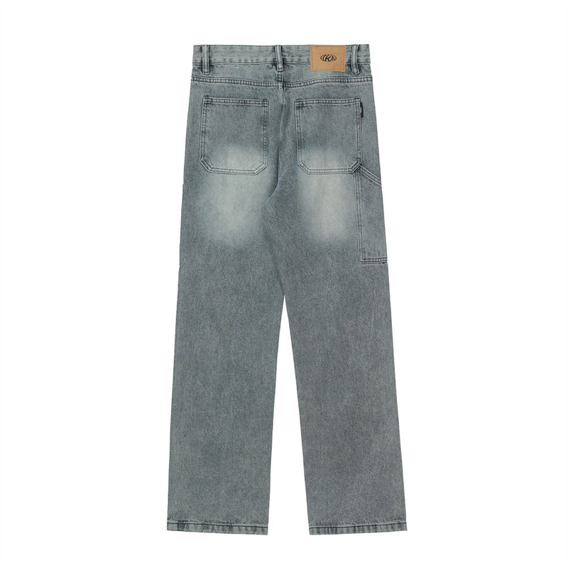 Men Jeans Stitching Polished White Loose
