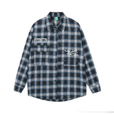 Men Long Sleeved T Shirt Plaid Letters Embroidered Shirt Coat Ins Leisure Cargo