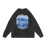 Men Long Sleeve T-Shirt Creative Landscape Printing Distressed Loose