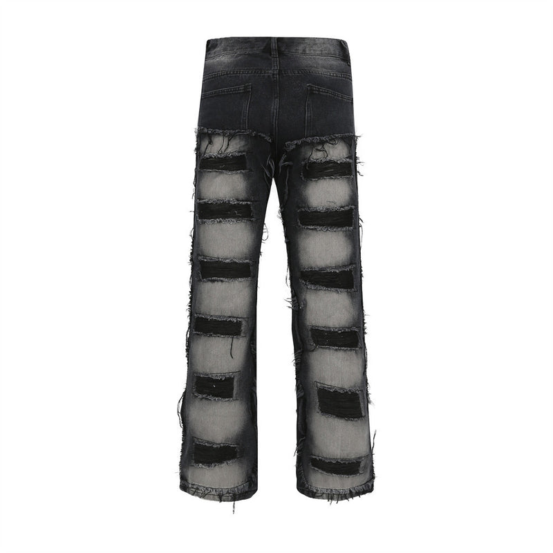 Men Jeans Stitching Ripped Punk Loose