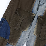 Men Jeans Stitching Polished White Personalized Punk Workwear with Pocket