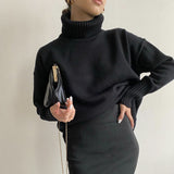 Women Work Business Casual Sweaters Knitted Loose Casual Turtleneck Sweater