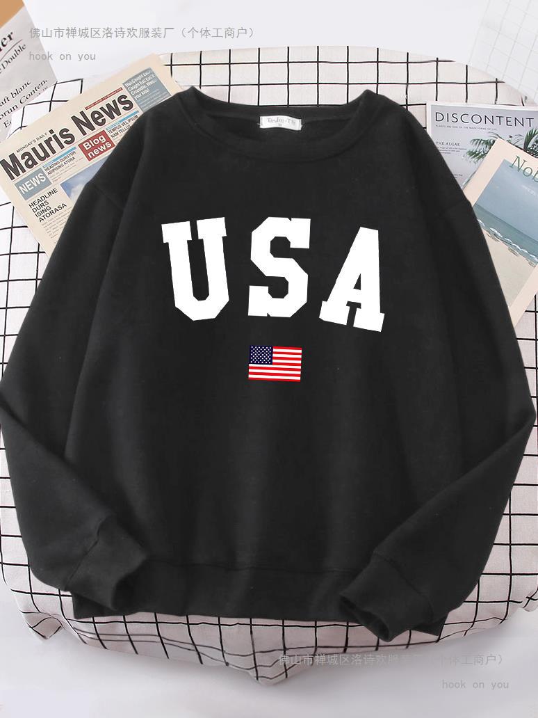 Usa American Flag Patriotic Street Hoody Women simple Oversize