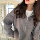 Women Knitted Cardigan Loose Zip Knitted Thickened