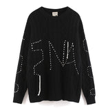 Women Sweater Contrast Color Letter Jacquard round Neck Sweater Sweater