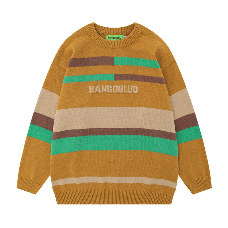Men Sweater Stripes Brocade Sweater Loose