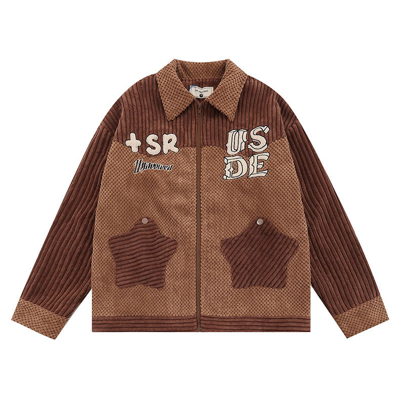 Women Jackets Corduroy Patchwork Retro Baseball Uniform