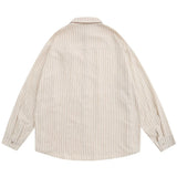 Men Long Sleeved T Shirt Flower Vertical Striped Long Sleeve Shirt Men's Spring and Autumn Loose Shirt Casual