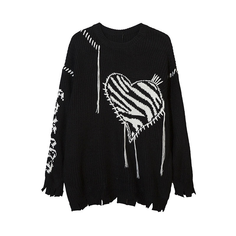 Women Sweater Ripped Stitching Oversize Knitted Sweater
