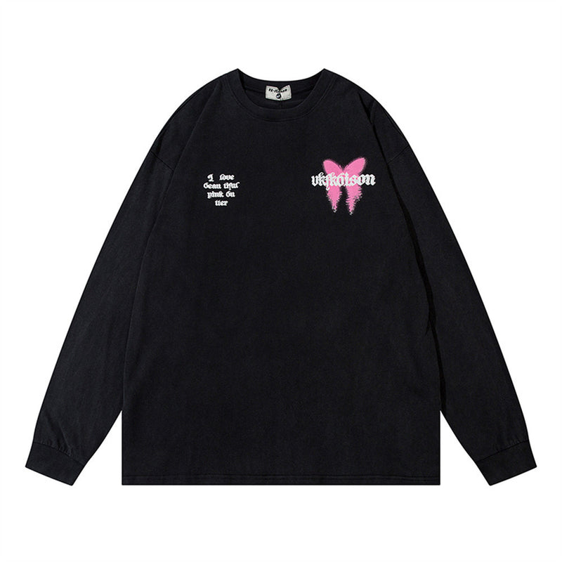 Men Long Sleeve T-Shirt Niche Butterfly T-shirt Cotton Base Shirt