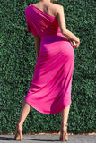 Women Dress Slant-Shoulder Pleated Gown Dress