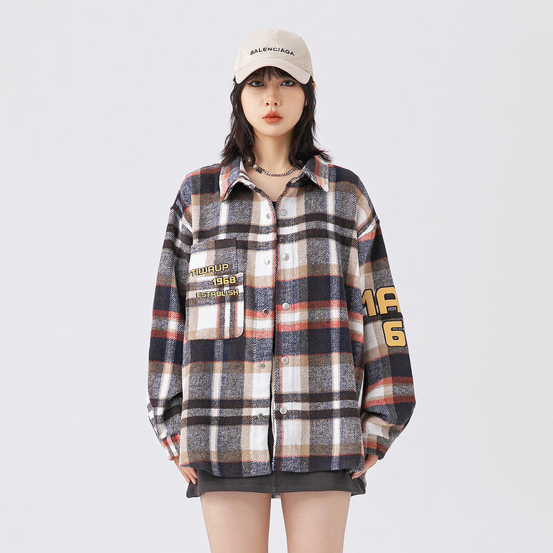 Unisex Shirt Loose Flannel Plaid