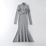 Women Dresses French Half Turtleneck Dress